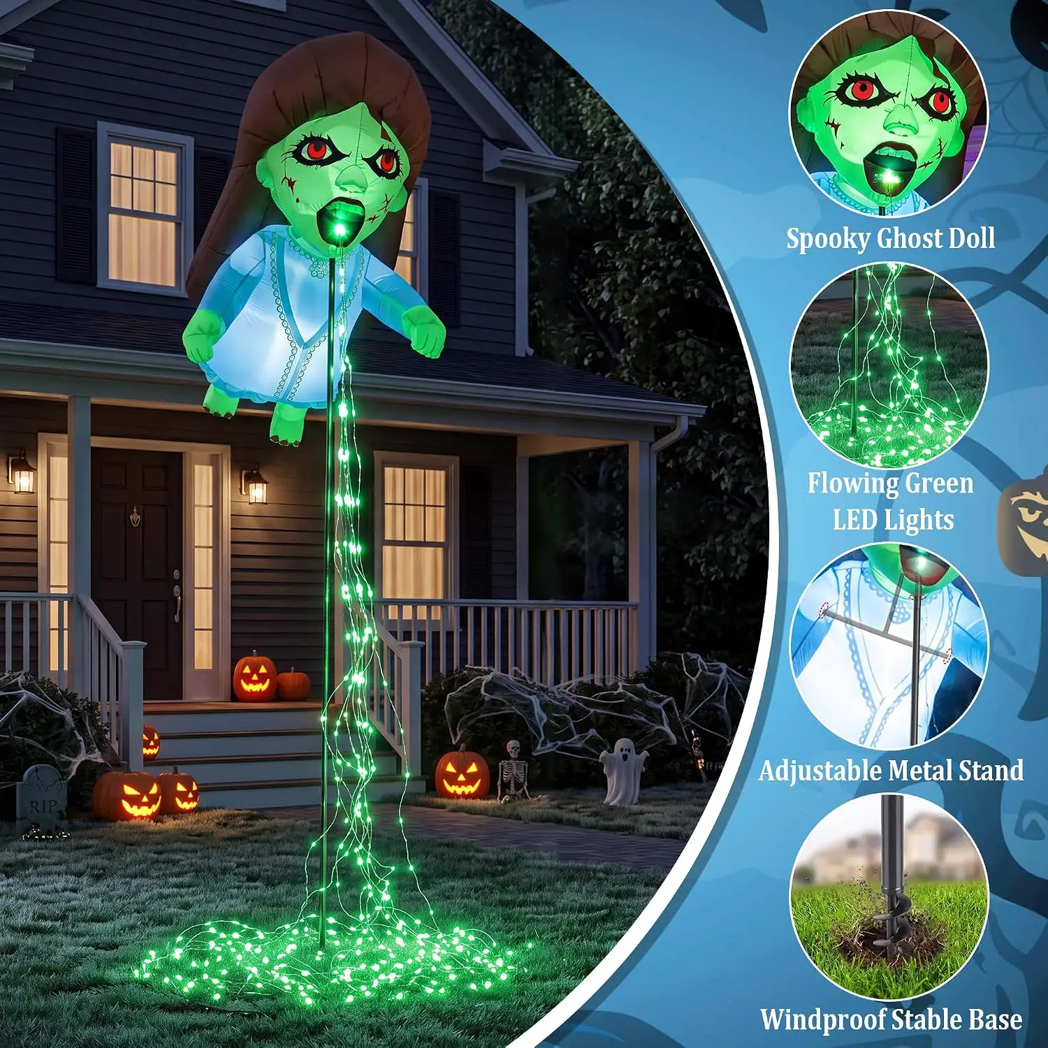 Giant Blue Halloween Ghost Inflatable Yard Decoration