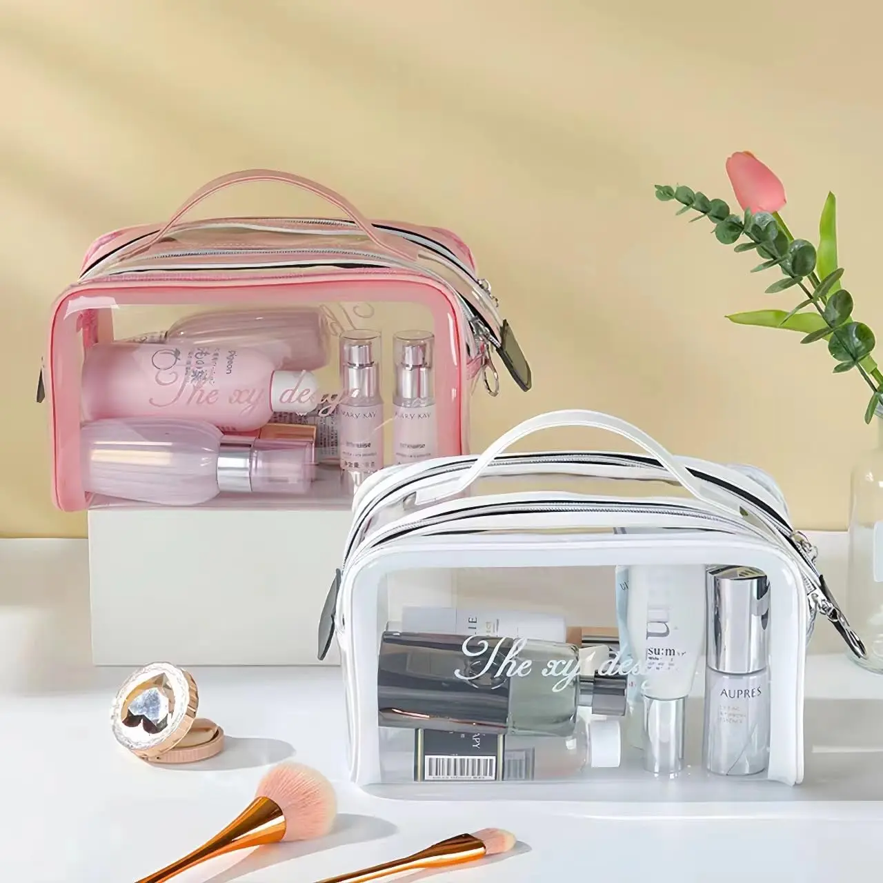 Clear Makeup Bags, Large Travel Cosmetic Zipper Pouch for Women, Transparent Makeup Organizer, Clear Travel Toiletry Bags