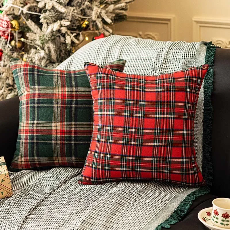 

Christmas Plaid Decorative Throw Pillow Cover Red&Green for Scottish Tartan Cushion Case Farmhouse Buffalo Plaid Xmas Home Decor