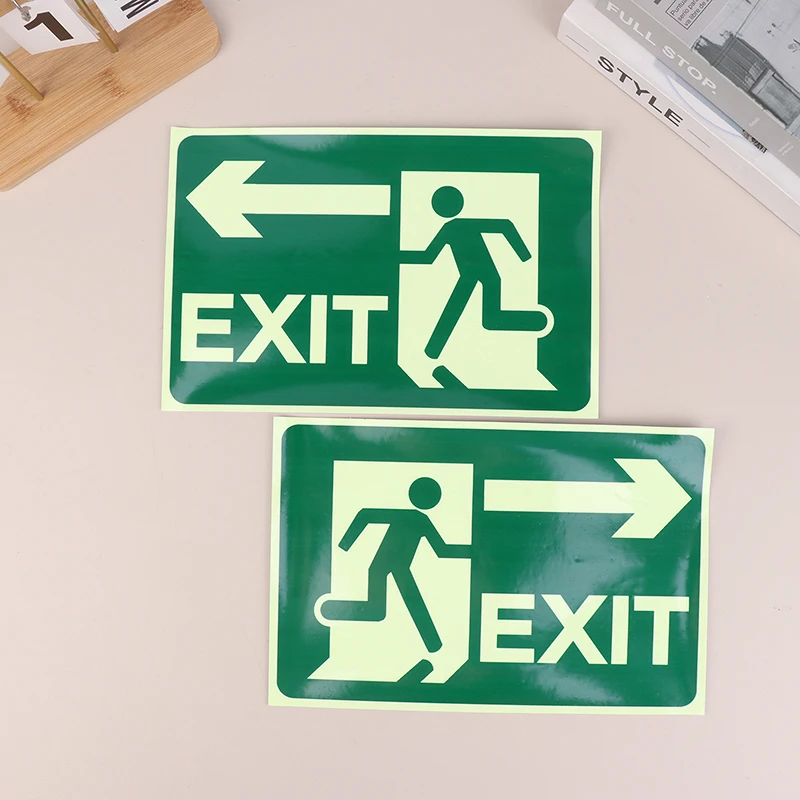 New Glow In Dark Exit Signs Luminous Security Stickers Wall Safety Adhesive Fire Evacuation Directional Night Visibility Signage