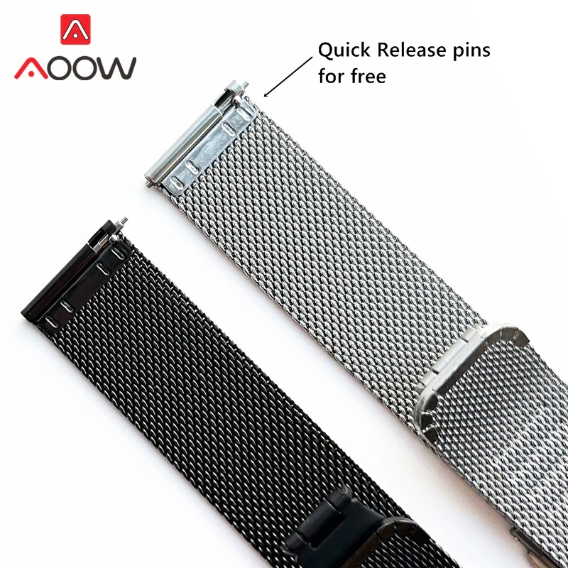 Pulseira de aço inoxidável Milanese Loop para homens e mulheres, pulseira de fivela dobrável, pulseira de metal, acessórios de relógio 16mm, 18mm,