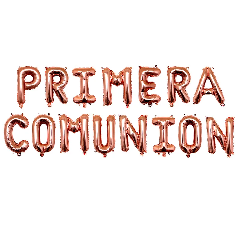 Holy first communion decoration Rose gold foil balloons banner Spanish Primera Comunion hanging bunting baptism ceremony decor