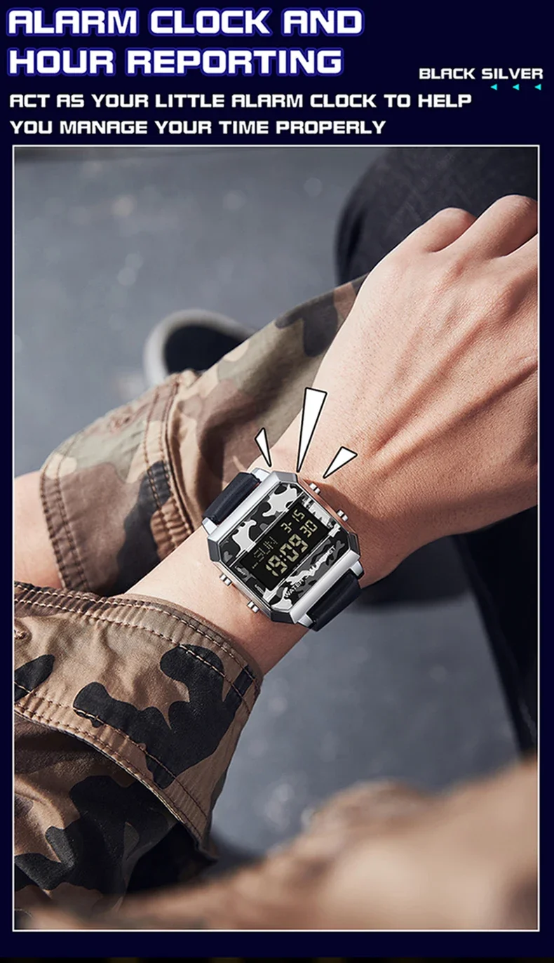 Ofns 6161นาฬิกาผู้ชายดิจิตอลอิเล็กทรอนิกส์ใหม่, นาฬิกาทหารสปอร์ตไฟ LED สุดหรูกันน้ำ2024