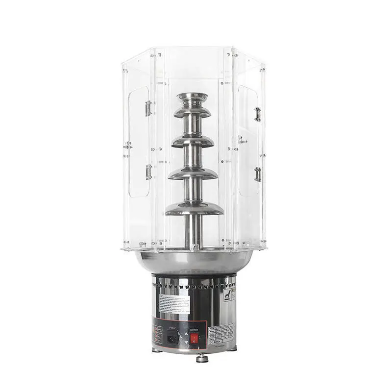 Commercial 4/5/6/7-Layer Chocolate Fountain Machine with PVC Windproof and Dustproof Plastic Isolation Cover