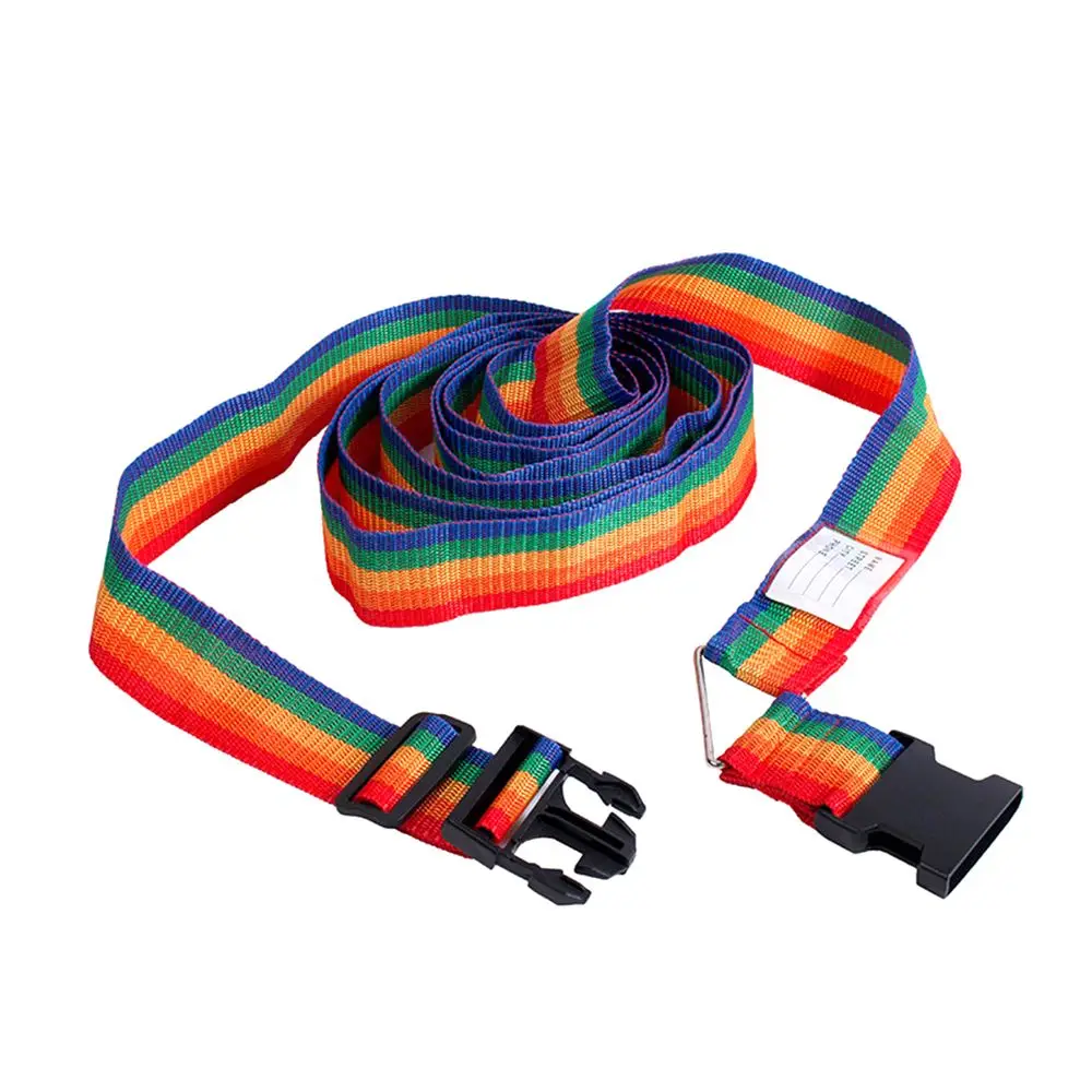 Rainbow Luggage Buckle Strap With Name Sticker Anti-lost Baggage Belts Adjustable Packing Belt Cross Strap Suitcase Belts