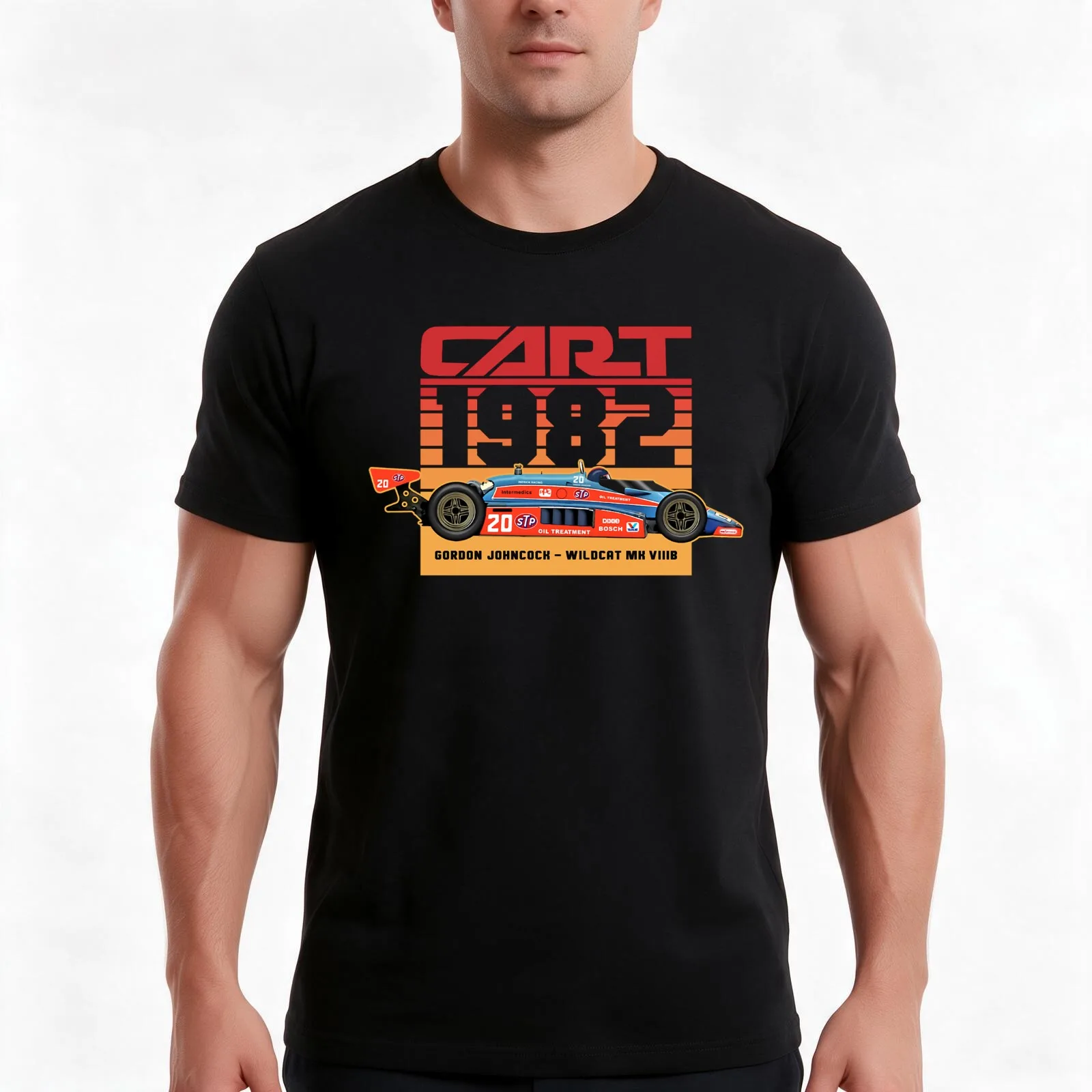 Gordon Johncock 1982 Cart Indy 80s retro style T-Shirt, Summer Casual Cotton Tee, Oversized Streetwear Tops, Unisex Men Women