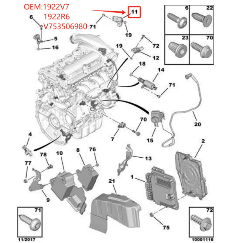 1922V7 1922R6 V753506980 For Peugeot 207 308 3008 RCZ Citroen C4 DS BMW Mini Auto parts Air pressure sensor