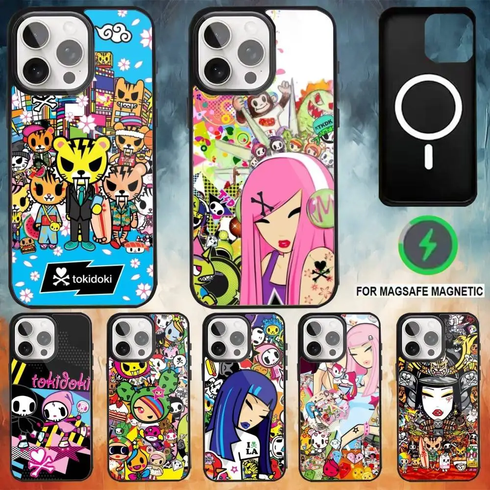 

T-Tokidoki Comic Art Phone Case For iPhone 17 16 15 14 13 12 Pro Max Plus for Magsafe Mirror Wireless Magnetic Cover