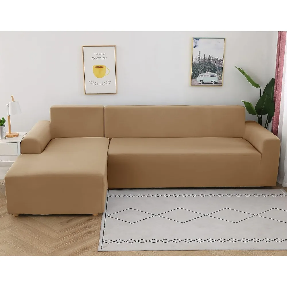 Ele ELEOPTION Funda de sofá seccional Funda de sofá elástica universal Funda de sofá en forma de L Protector 2 piezas Caqui (L-S