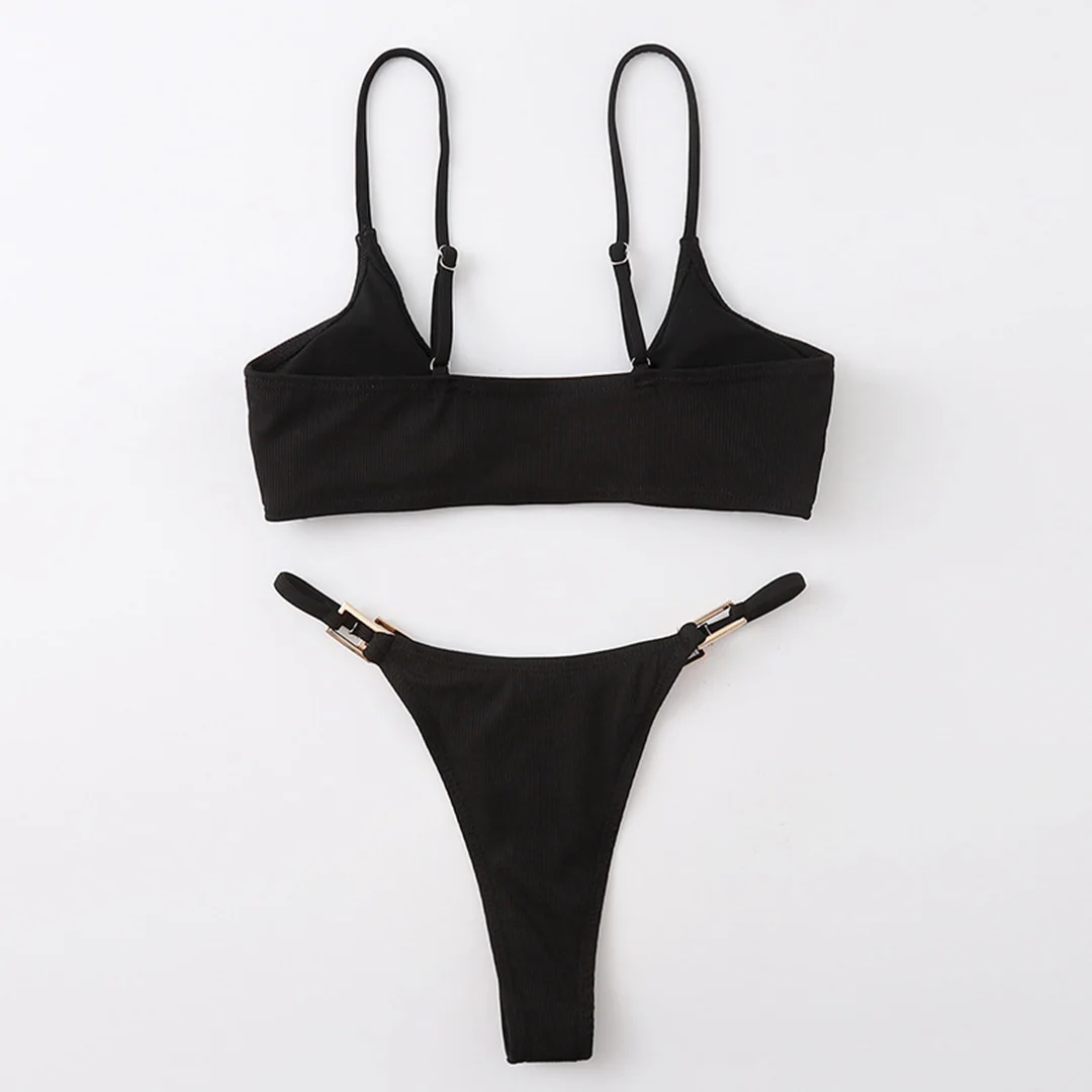 Sexy, gerippter, hoch geschnittener Bikini, Damen-Badeanzug, zweiteiliger Bikini mit Polsterung, Badebekleidung, Badeanzug, Damen-Bikini V7111 – Detail 33