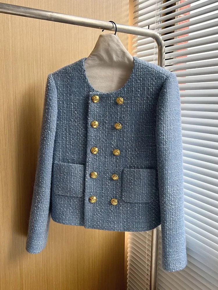 High Street French Luxury Runway Double Breasted Woolen Tweed Jacket Women Korean Elegant Fashion Coats Female Outerwear Casacos