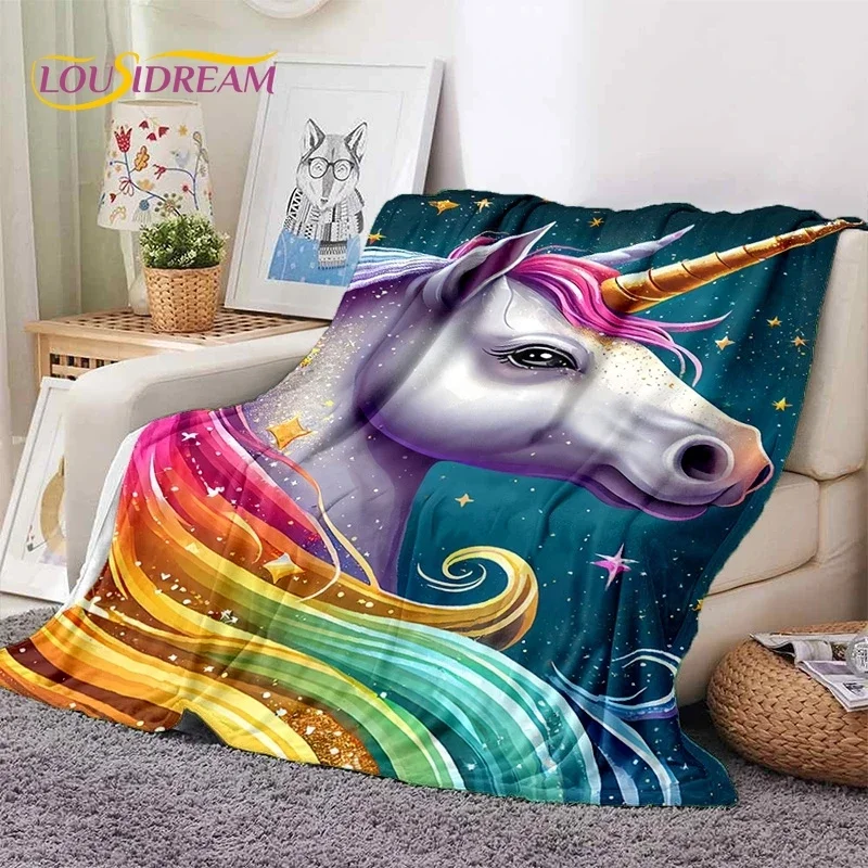 3D Cute Dream Unicorn Cartoon Girl Soft Flannel Blanket for Beds Bedroom Sofa Picnic,Throw Blanket for Outdoor Leisure Nap Gift