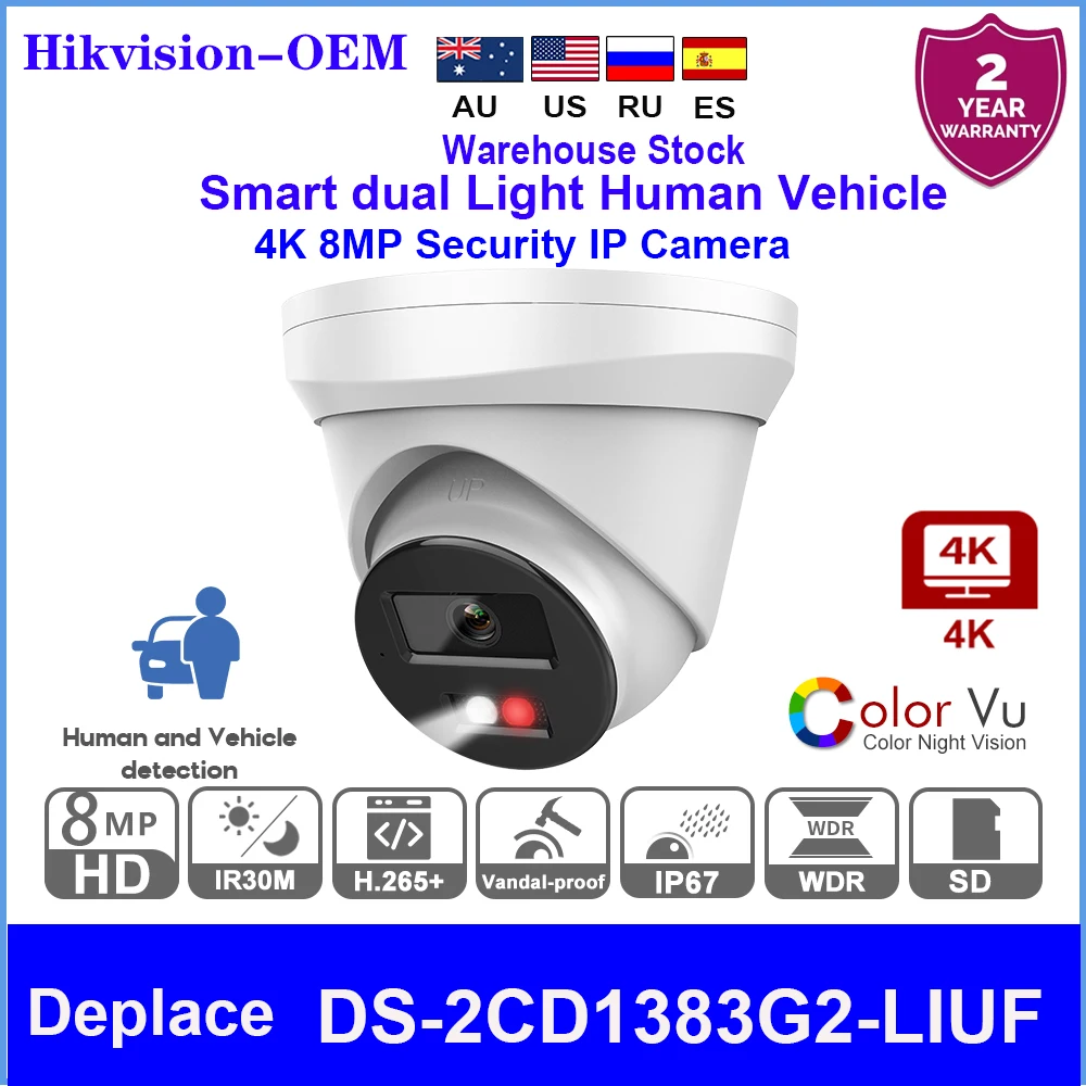 hikvision camera ip inteligente 8mp com luz hibrida ds2cd1383g2 liuf microfone embutido slot para cartao sd para vigilancia oem 01