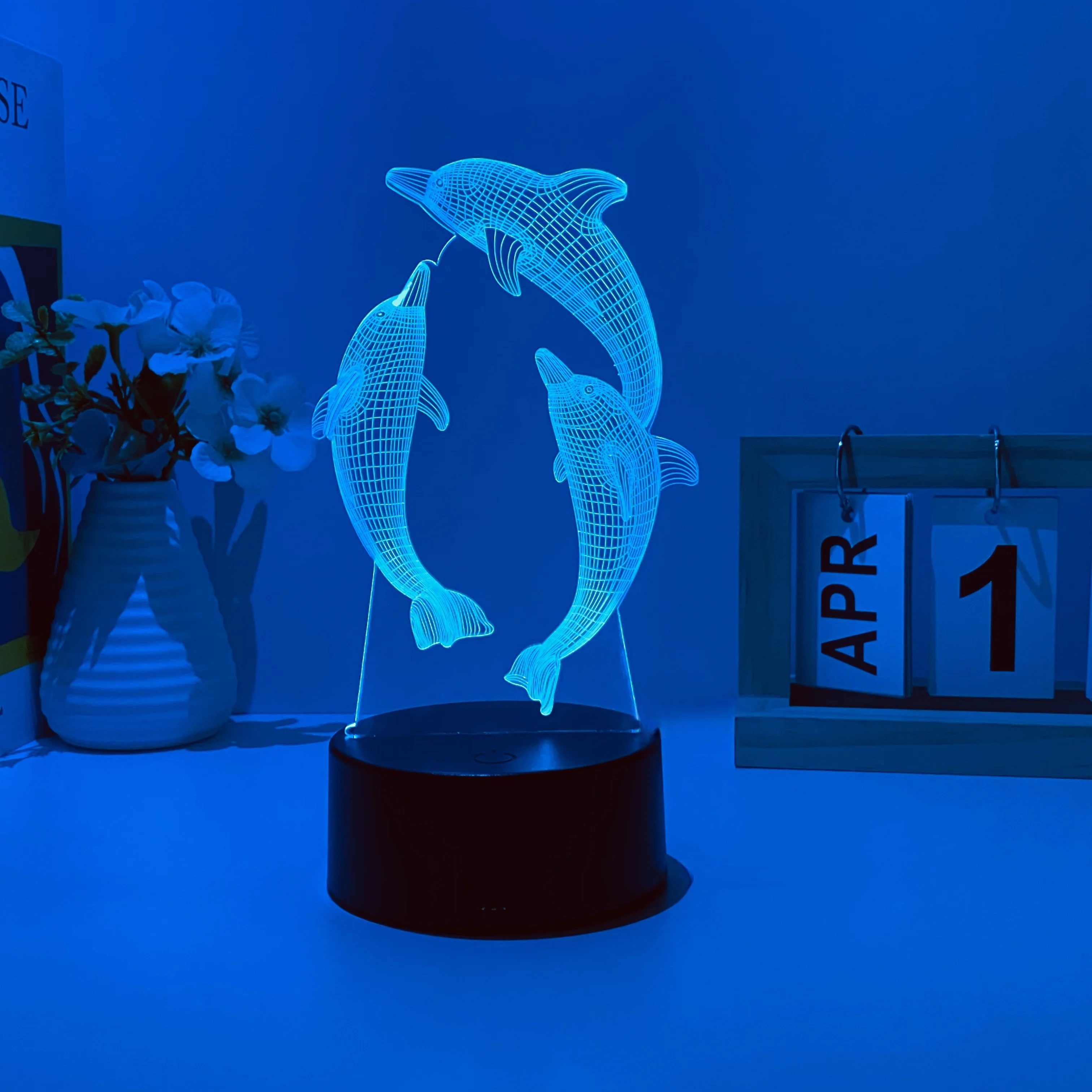 1PC dolphin pattern 3D nightlight, USB interface, atmosphere decorative light, holiday gift nightlight for friends.