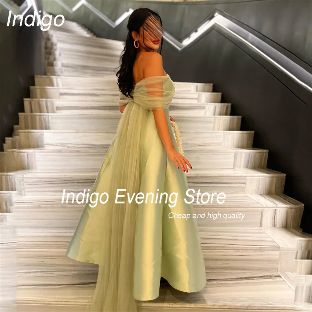 Indigo คลาสสิก A-Line ปิดชุดราตรีไหล่ 2025 Strapless Pleat ซาตินอย่างเป็นทางการ Party Prom ชุด FBساتة ที่กําหนดเอง