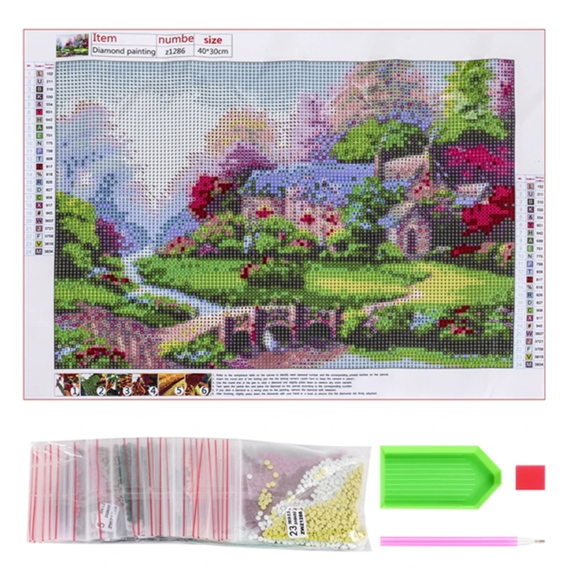 Enjoy New Full Drills 5D Diy Diamond Painting Kit,Spring Landscape Embroidery Cross Stitch Rhinestone Painting Decor (Cottage)