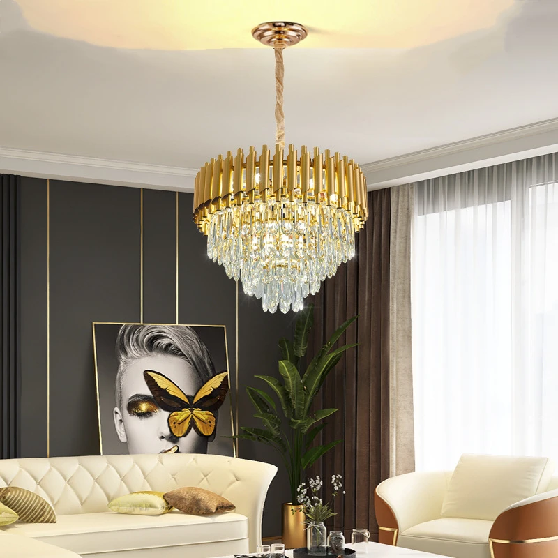 2023 New Gold Luxury Ceiling Chandelier For Interior Lighting Luster Modern Crystal Led Hanging Lamp House Decoration Free Bulb