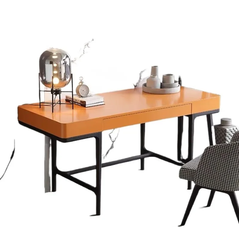 

Italian light luxury orange solid wood office desk orange writing desk