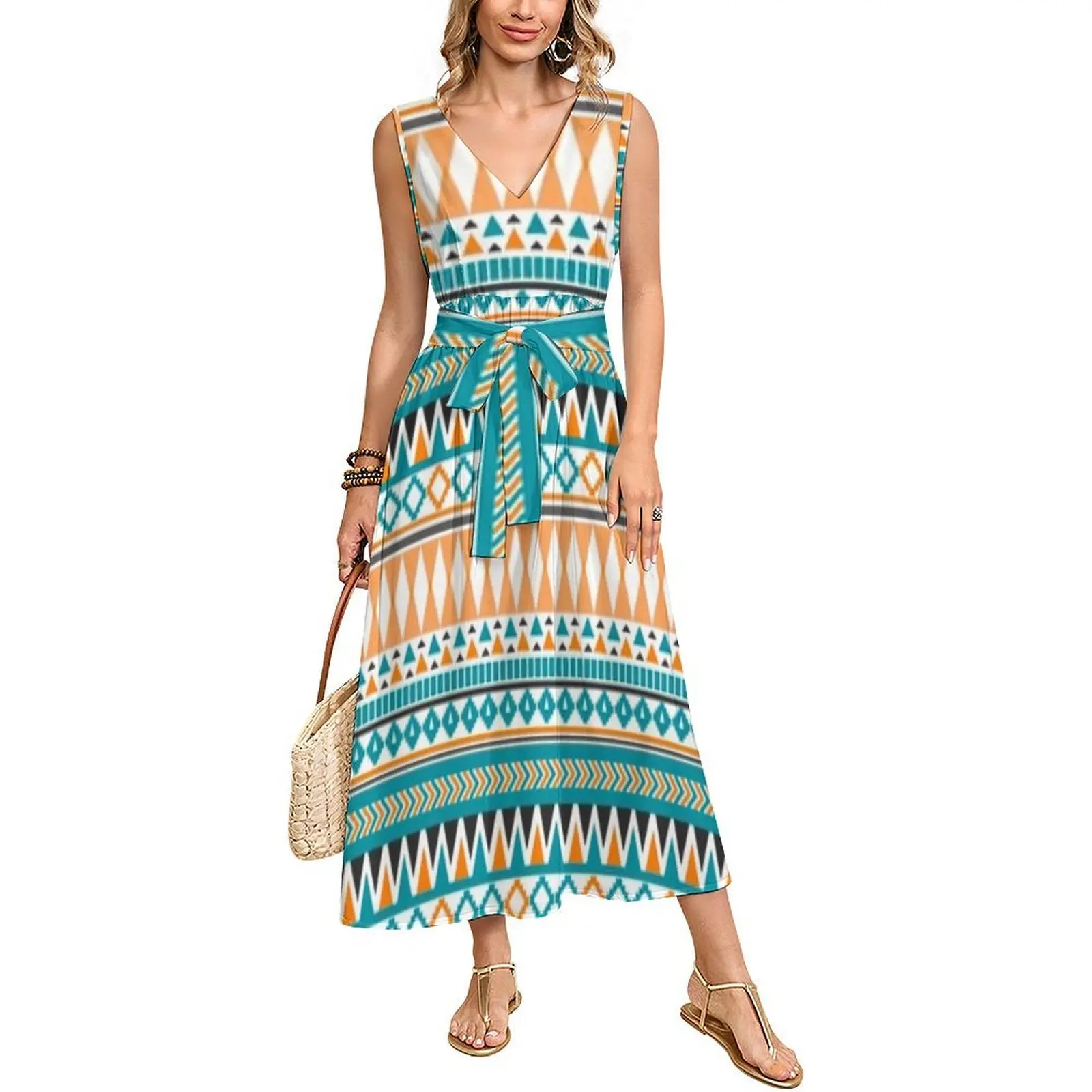 Aztec Dress Tribal Print Custom Dress Pattern Soft And Comfortable Fabric Loose Long Skirt Pacific Island Design New Style 2025