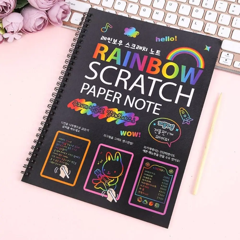 Rainbow Magic Drawing Board Painting Book Diy Scratch Book Rainbow Scratch Note Sketchbook Paper Painting Scratch Off Paper Set