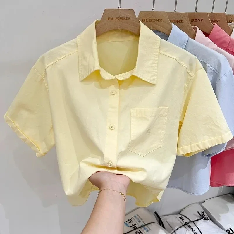 

Pop Pop Summer Cotton Short Sleeve Tops Women 2025 New Polo Collars Short Shirt Embroidered Loose Casual Blouses