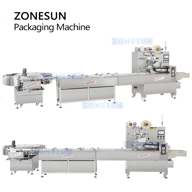 ZONESUN Horizontal Bagging Machine Full Automatic Bread Cake Snack Food Unscrambling Film Bag Sealing Packaging ZS-HYS350U