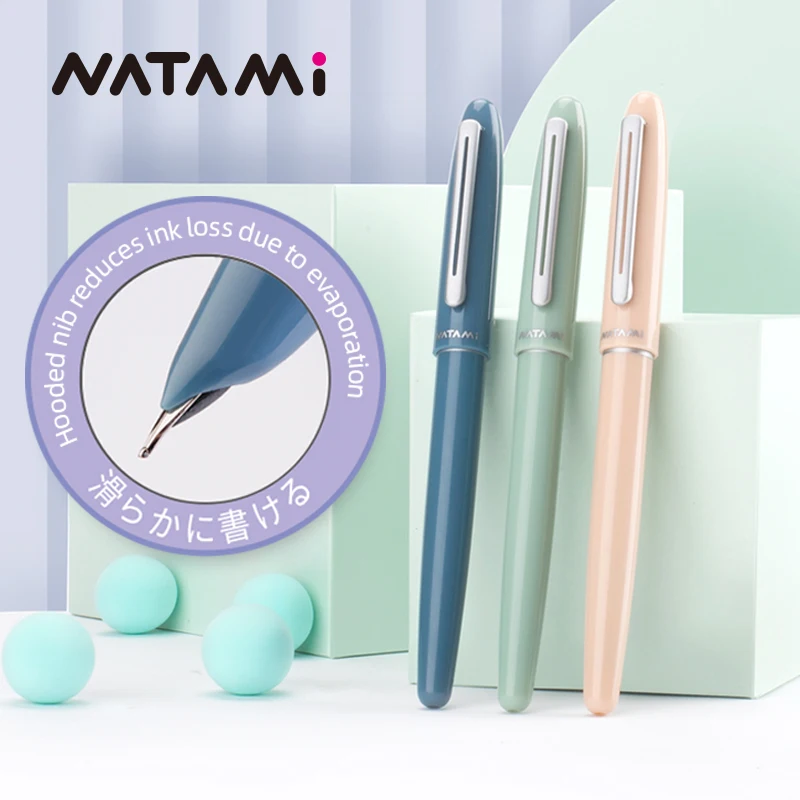 

Natami Fountain Pen Fine Hooded Nib Converter 1 Ink Cartridge Pastel Color Lightweight Smooth Writing Aluminum Trim Metal Clip