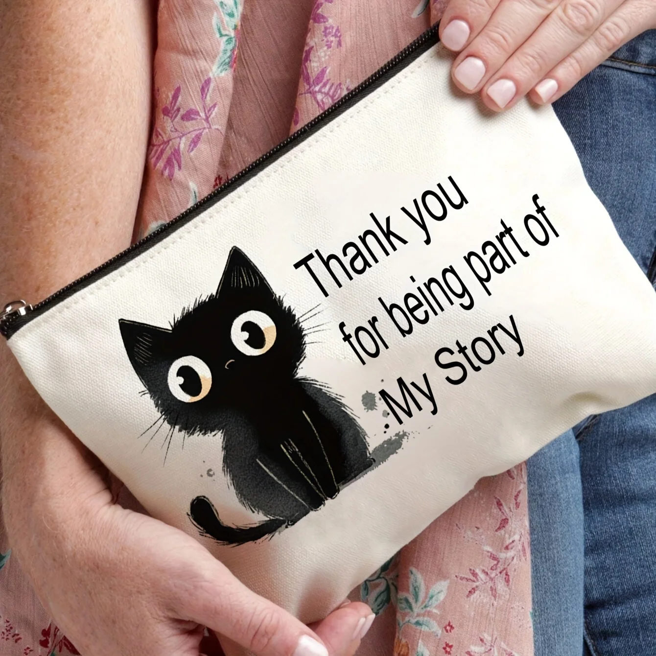 내 이야기에 참여해주셔서 감사합니다 '고양이 디자인 화장품 가방'.- 다기능 지퍼 파우치, 보석 보관 가방