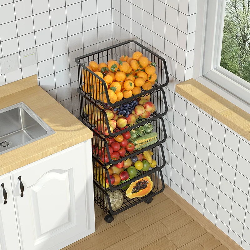 

Стеллаж для хранения, напольная многослойная маленькая корзина для хранения, многофункциональная стойка для хранения фруктов и овощей, корзина для овощей, бытовая