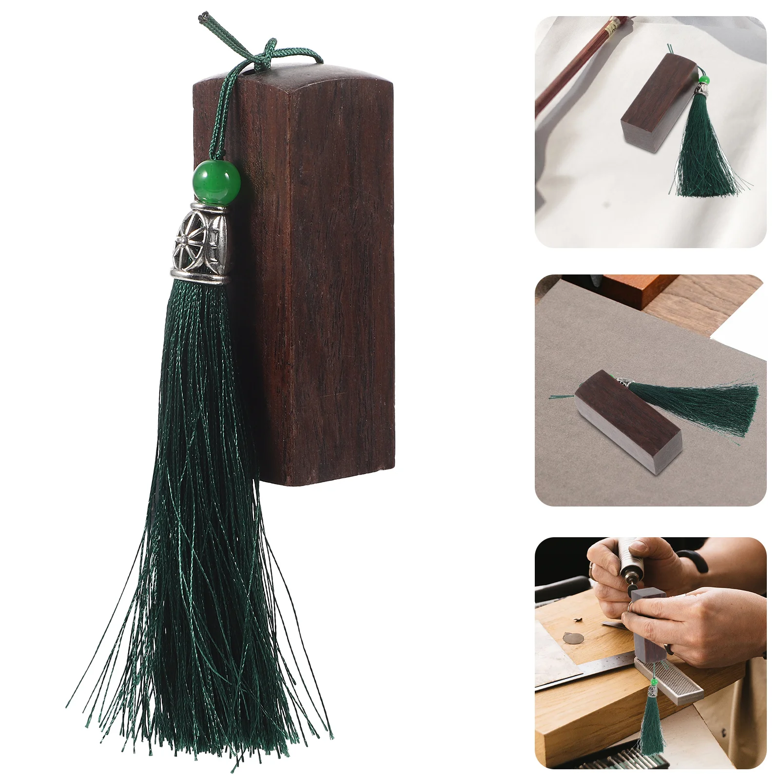 Natural Wood Carving Stamp Blank Stamp for Name Signature Practice DIY Handmade Crafts Art Supply with Tassel Decoration