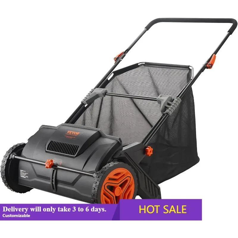 Push Lawn Sweeper, 21inch Leaf & Grass Collector, Heavy Duty Thickened Steel Durable to Use with Large Capacity 3.5 cu
