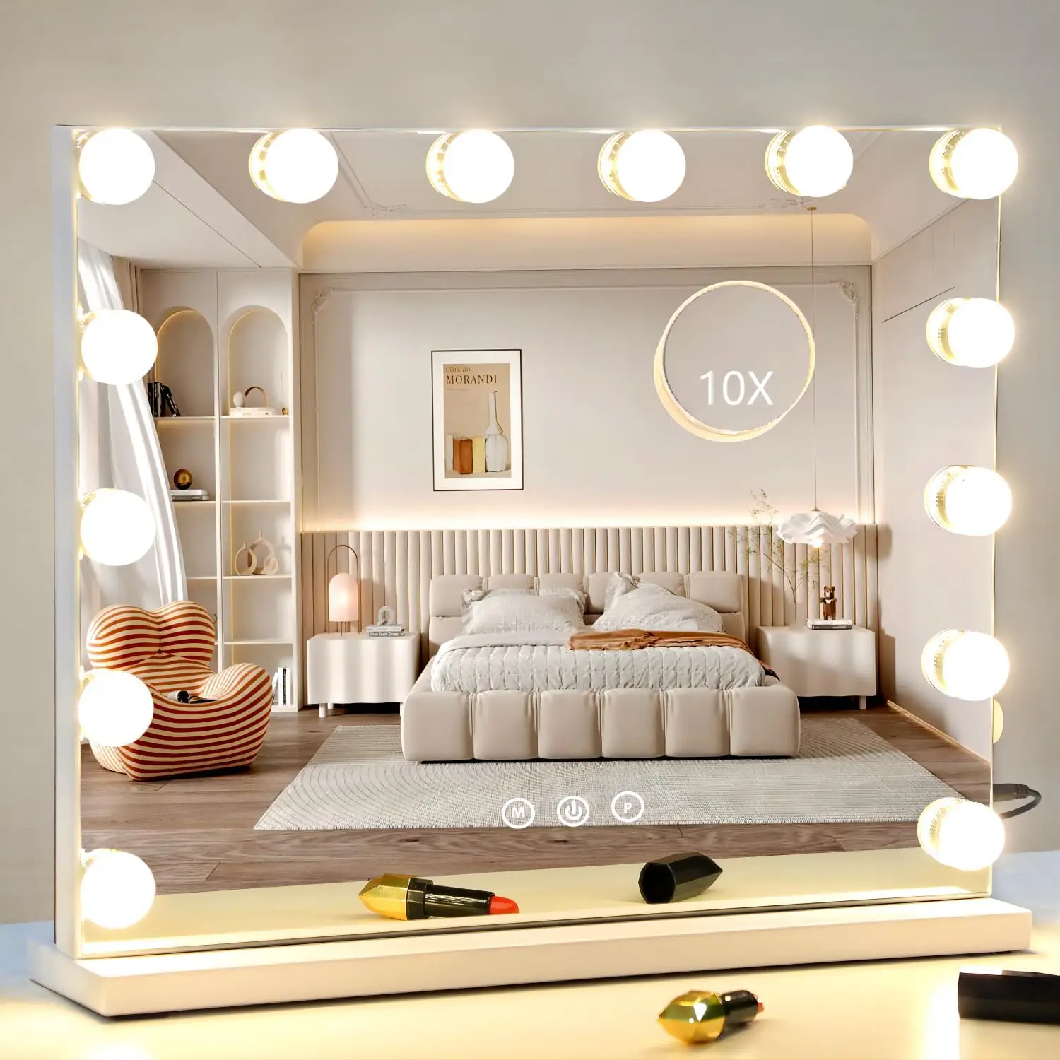 Vanity Mirror With Lights Lighted Makeup Mirror With Dimmable Led Bulbs,3 Color Lighting Modes,Usb Charging Port Touch