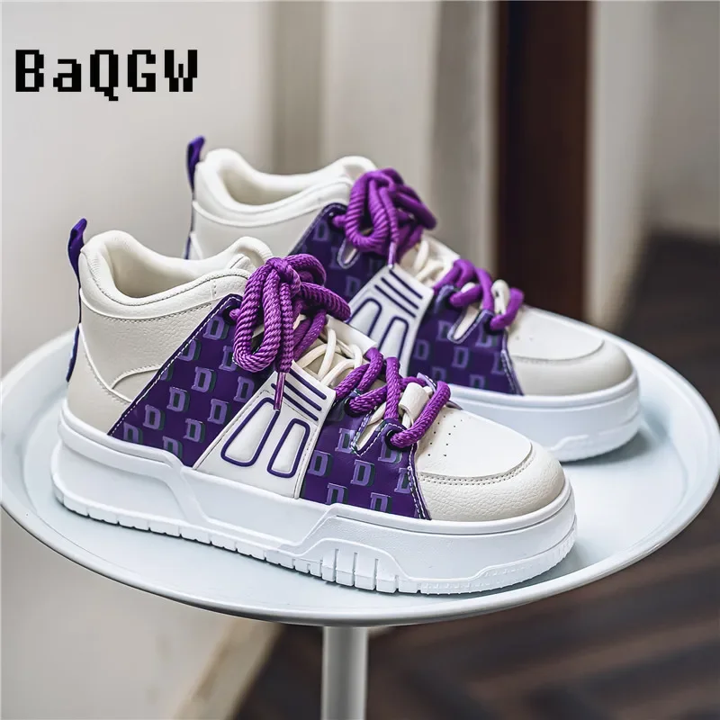 Autum Fashion Color Block Skateboard Sneakers High Platform Men's Skateboarding Shoes Non-slip Streetwear Casual Sports Shoes