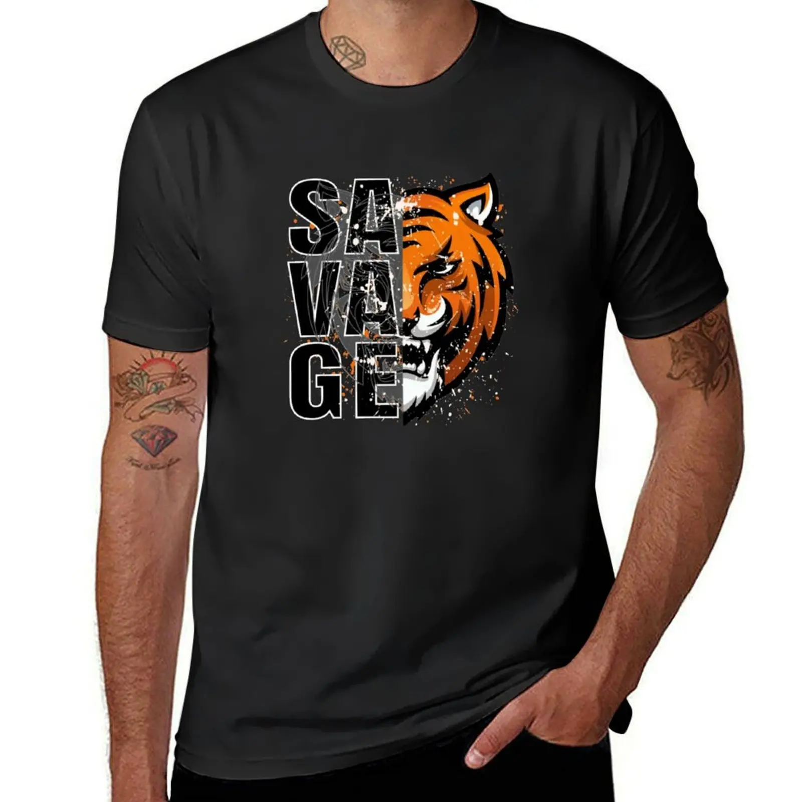 Savage Tiger T-Shirt vintage Aesthetic clothing anime oversizeds mens cotton t shirts