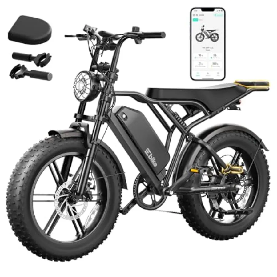 

Electric Bike for Adults: Fat Tire E-Bike with 1500W Peak Motor, 60-Mile Range, 48V 15Ah Removable Battery, 20 Wheels, Full Sus