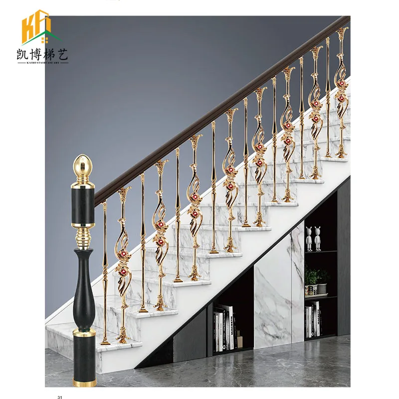 

custom.5 stars quality fancy style staircase railing decorative casting brass balusters for stair