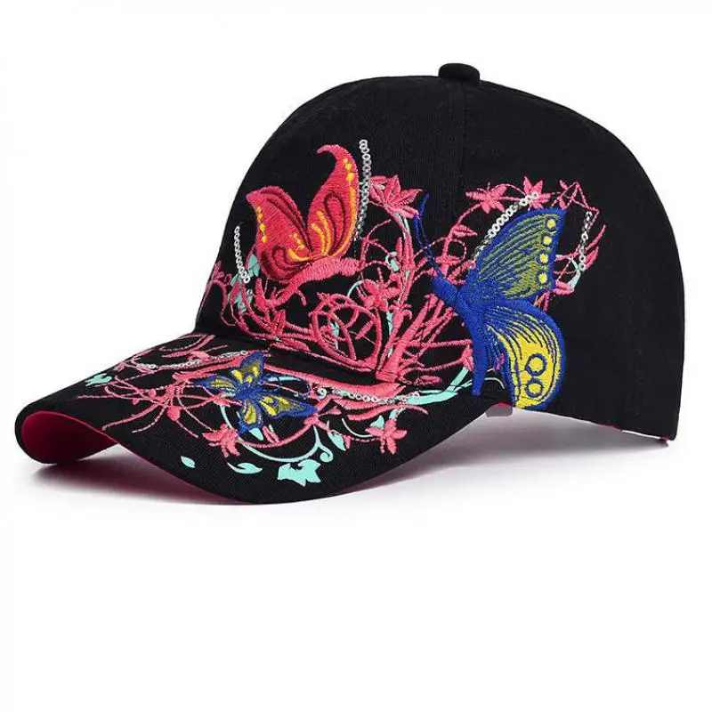 Baseball Cap Women Embroidered Flower Baseball Hat Spring Summer Hats For Women Cotton Snapback Vintage Ethnic Style Sun Visor