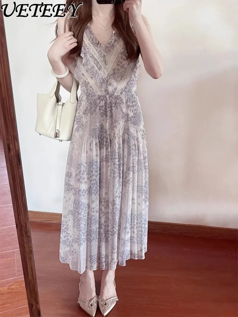 اليابانية 2025 صيف جديد الحلو الفتيات الدانتيل الربط فستان بفتحة عنق على شكل v أنيقة عالية الخصر منتصف طول فساتين مُزينة بطباعة للنساء