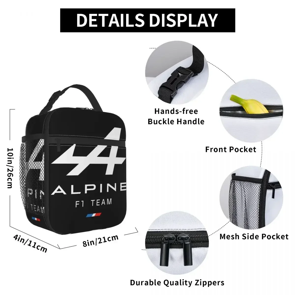 Alpine F1 Team Logo bolsas de almuerzo aisladas, caja de comida, enfriador reutilizable, cajas de almuerzo térmicas