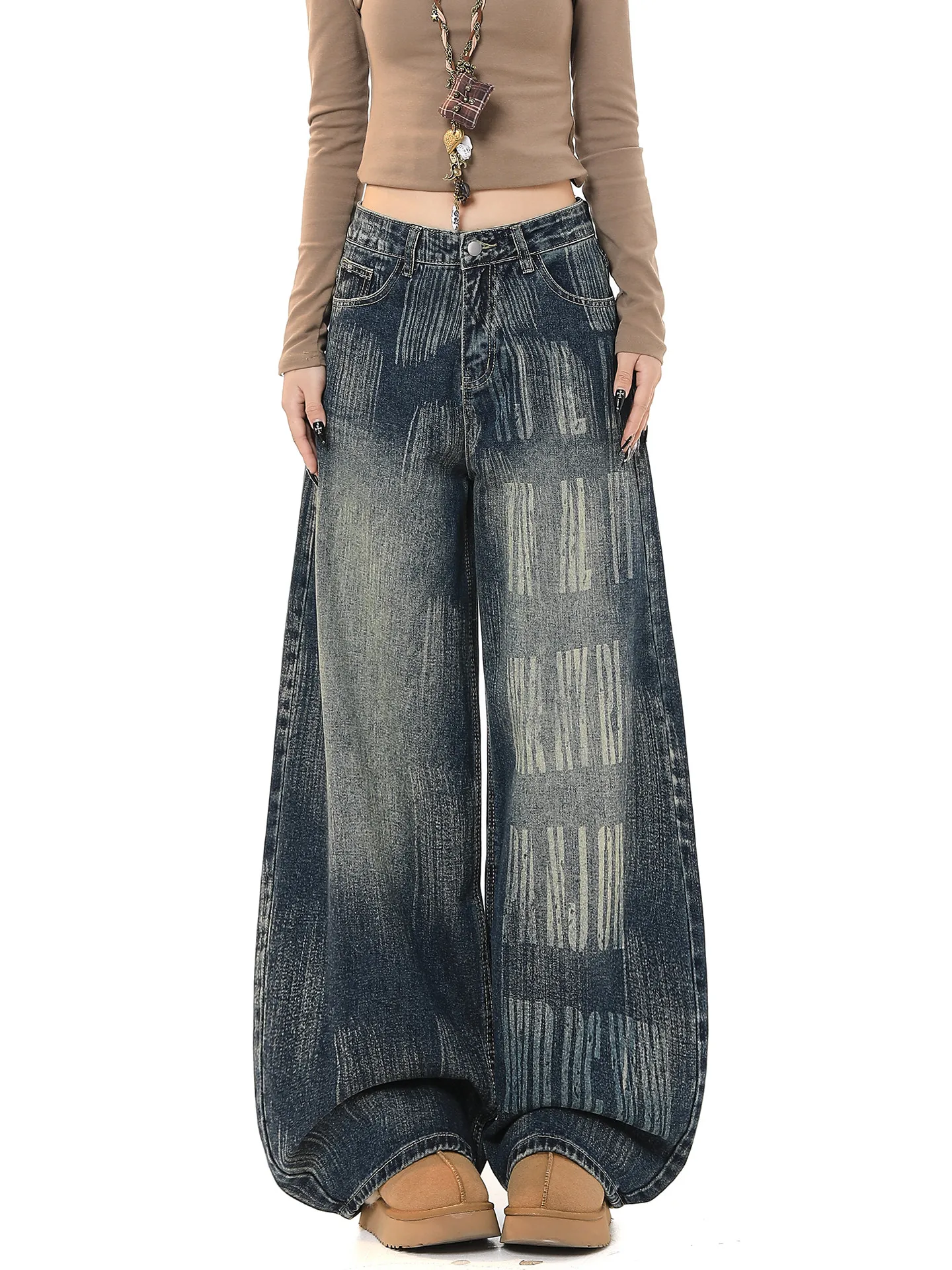 

Джинсы Waed Vintage с широкими штанинами, женские, весна-осень, свободный крой, повседневные, длинные брюки, асимметричный дизайн, удобные джинсы