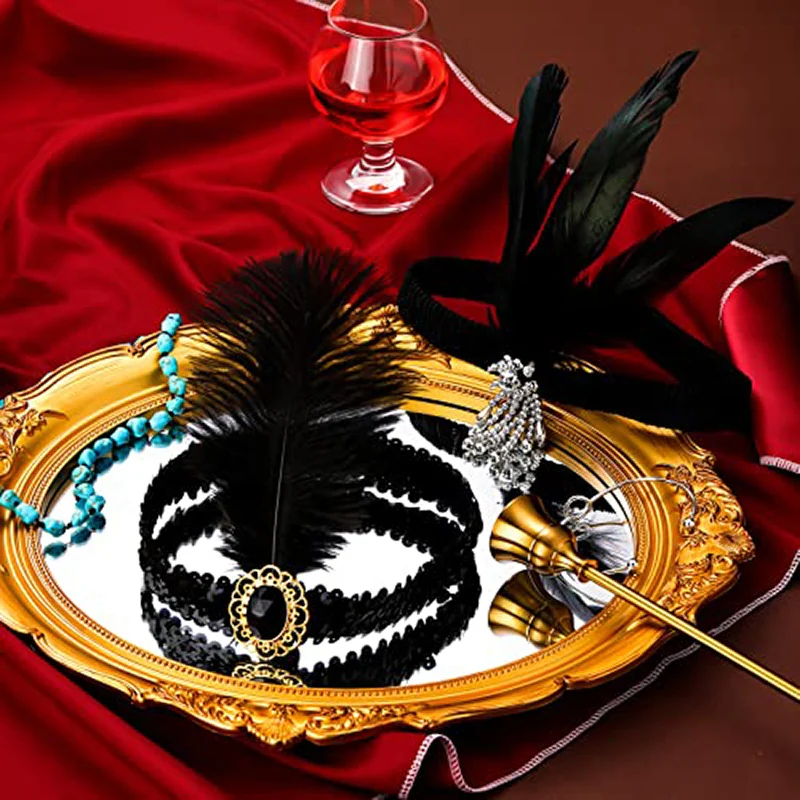 6-48PCS 1920s Flapper Headband Gatsby Accessories for Women Feather Headpieces Hair Accessories for 20s Theme Party Carnival view 5