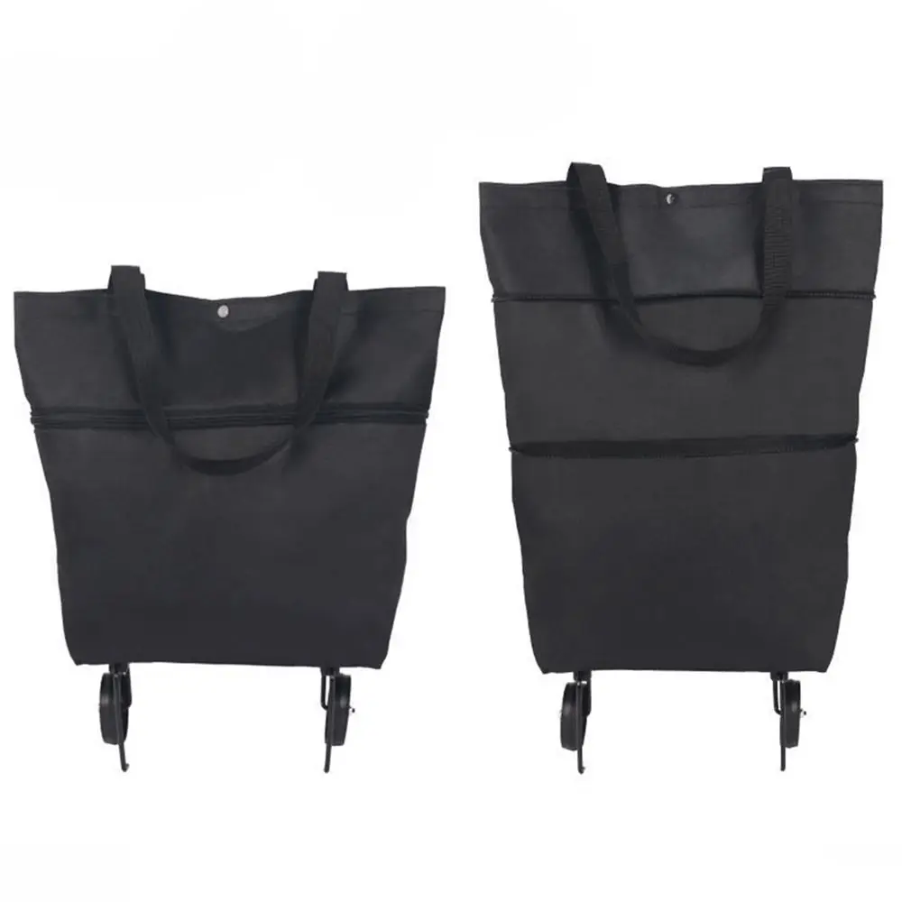 

Black Shopping Bag with Wheels Hand Pulling Utility Folding Shopping Cart Trolley Bags Storage