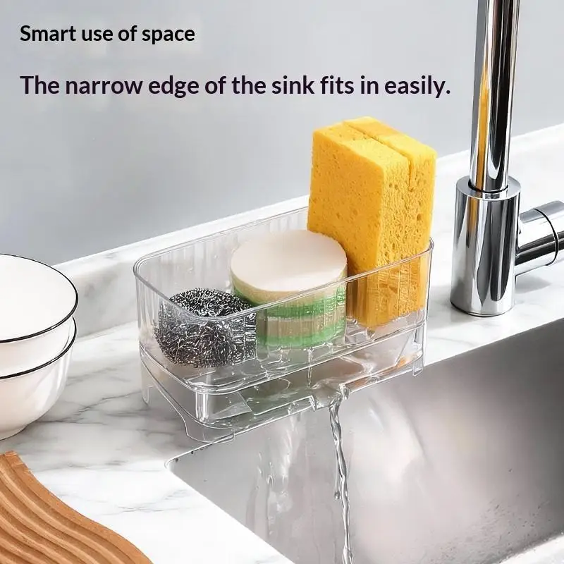 

Transparent Sink Caddy Sponge Holder With Drainage Base Compact Kitchen Organizer For Countertop