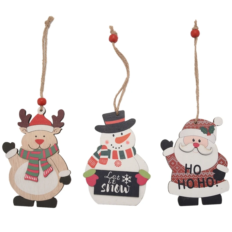 

3 Pack 2022 Santa Claus Deer Snowmass Wooden Pendant Christmas Decorations For Home Christmas Ornament New Year Gifts