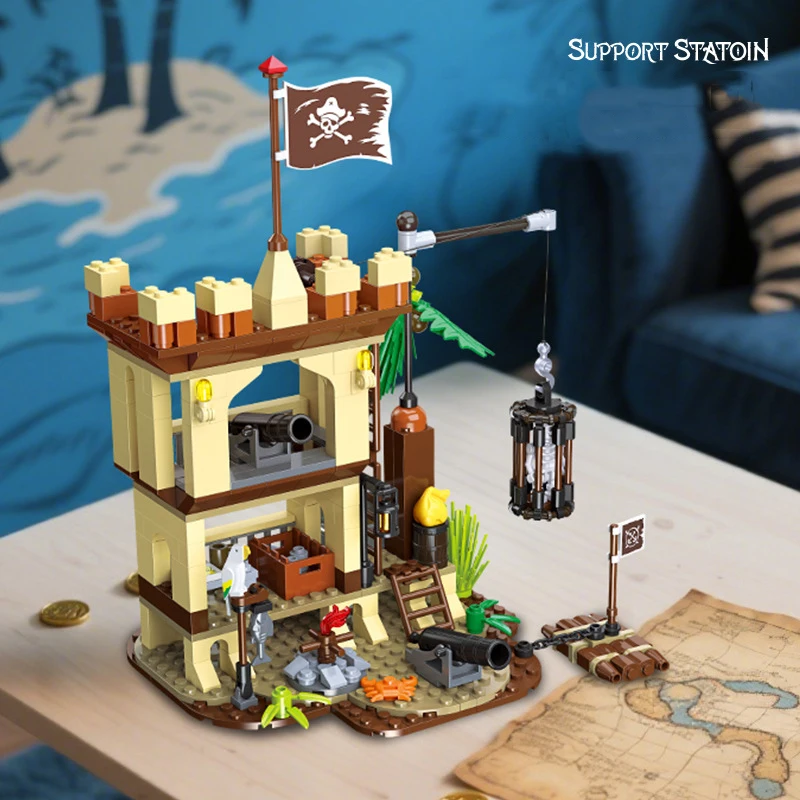 Creative Movie Scenes Caribbean Pirate Resupply Station Block Construction Model Sets Building Bricks Toys For Kids Gifts