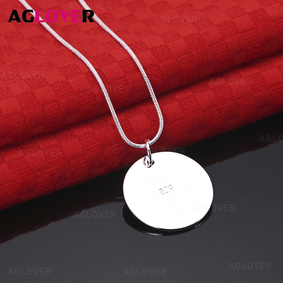 

AGLOVER 925 Sterling Silver Round Plate Pendant Necklace Fashion Commuter Personality Women's Gift Jewelry