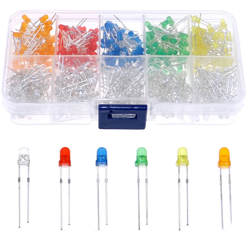 500pcs 3mm LED Diode Assorted kit mixed color Red Green Yellow Blue White Orange