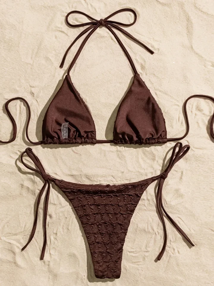Vzvn Fashion Sexy Solid Laced Up Bikinis Women Split Swimsuit Beach Vacation Bikini 2026 All Season Backless Bikinis 2 Piece Set