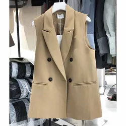 Nuove donne coreane vestibilità ampia gilet nero giacca da donna primavera e autunno per il tempo libero tinta unita senza maniche Cardigan gilet cappotto