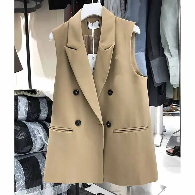 New Korean Women Loose Black Vest Suit Jacket Female Spring Autumn Leisure Solid Color Sleeveless Waistcoat Cardigan Vest Coat